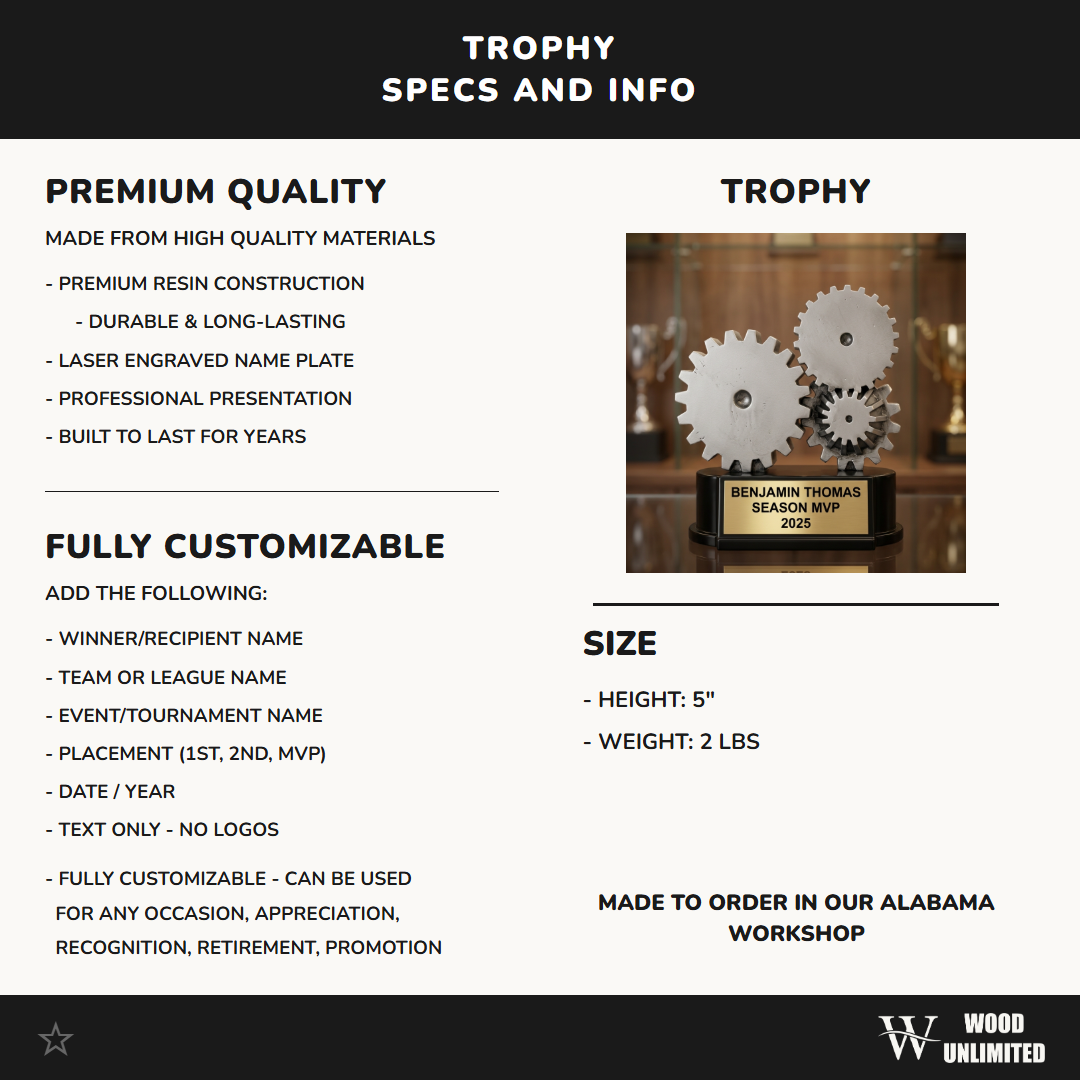 Personalized | Teamwork Award | Custom Engraved | Corporate Trophy | Employee Recognition | Gears Design | Personalized Award