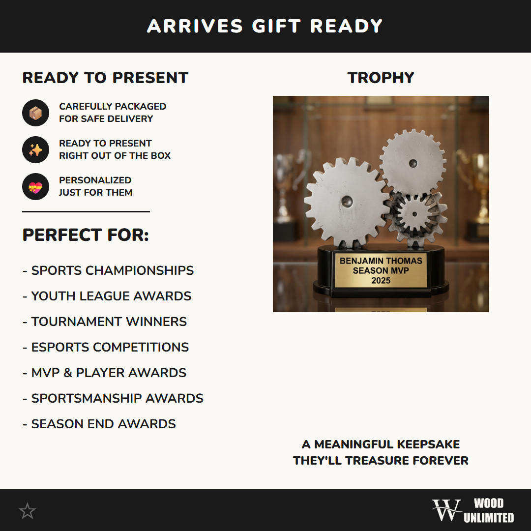 Personalized | Teamwork Award | Custom Engraved | Corporate Trophy | Employee Recognition | Gears Design | Personalized Award