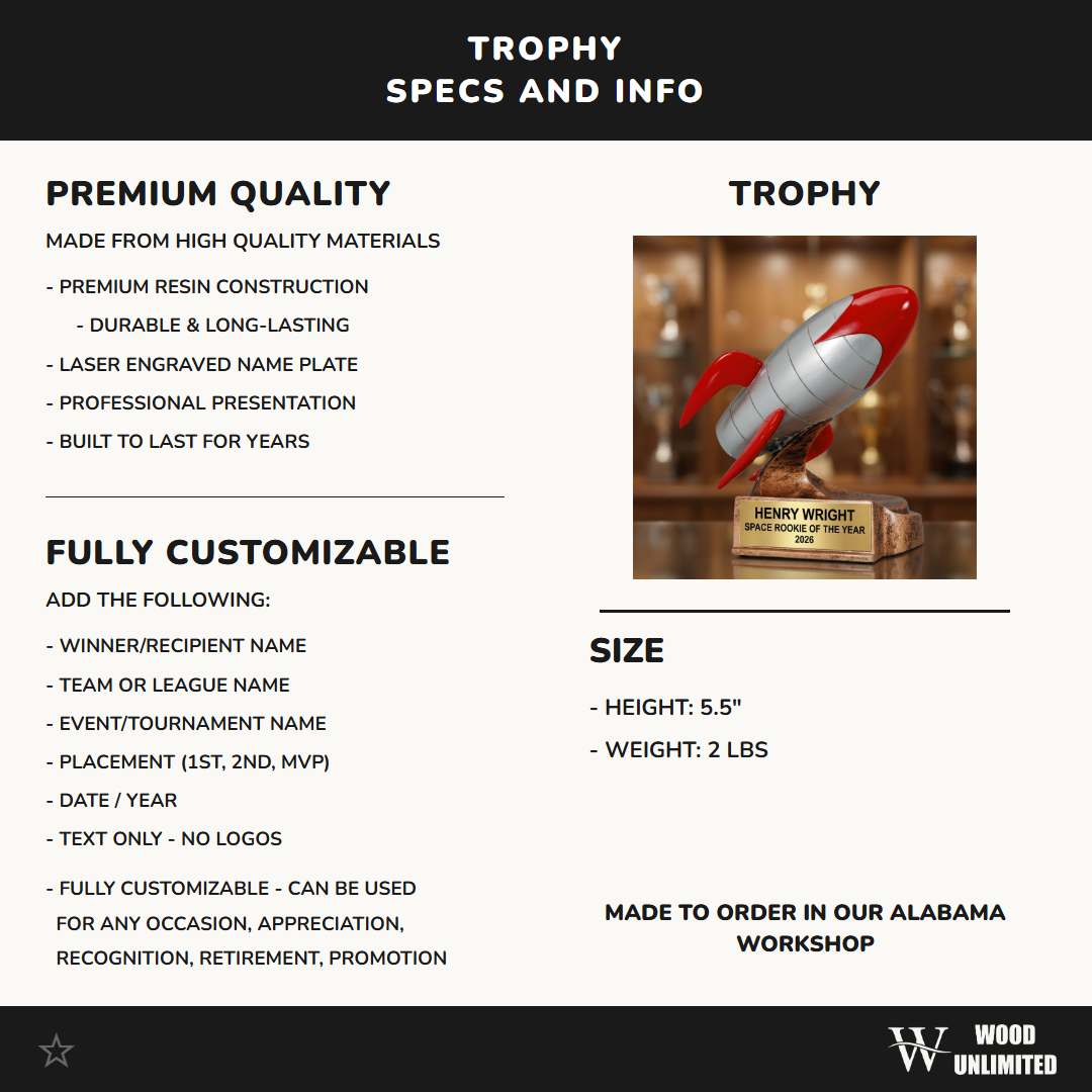Personalized | Space Award | Custom Engraved | Rocket Trophy | STEM Award | Engraved | Achievement | Corporate Gift | Student Award