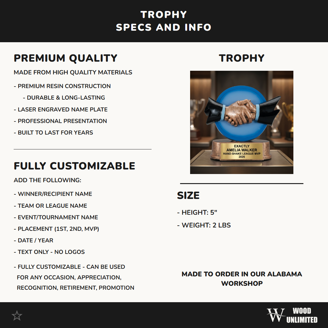 Personalized | Hand-Shake Award | Custom Engraved | Partnership | Business | Handshake | Corporate | Teamwork | Award | Trophy | Engraved