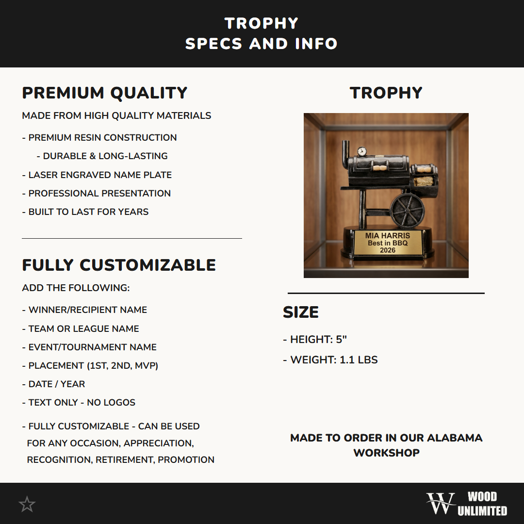 Personalized | BBQ Award | Custom Engraved | BBQ Trophy | Grilling Award | Smoker Trophy | Grill Master | Cook Off | Chef Gift