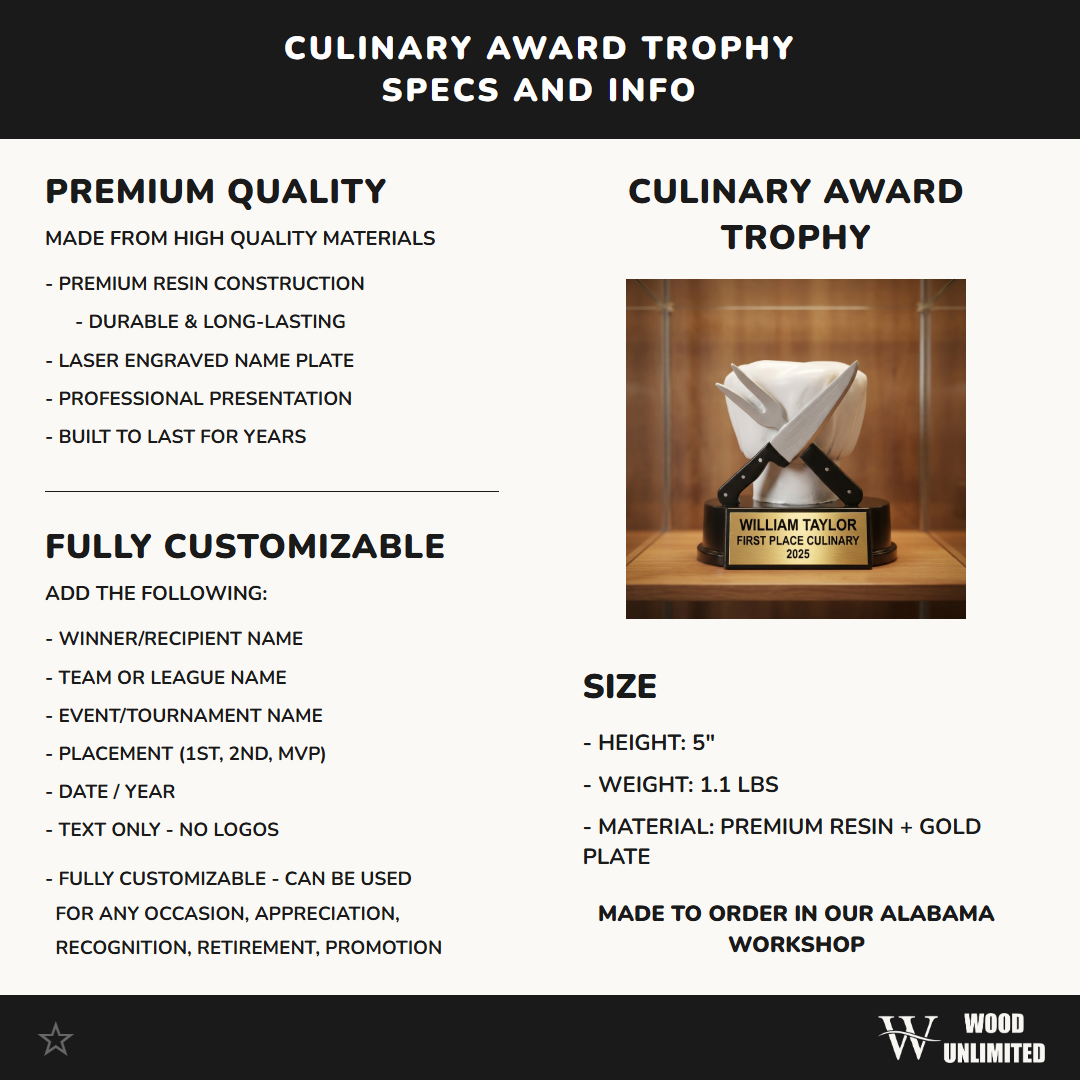 Personalized | Culinary Award | Custom Engraved | Chef Trophy | Cooking Competition | Personalized Chef | Engraved Award | Restaurant Gift