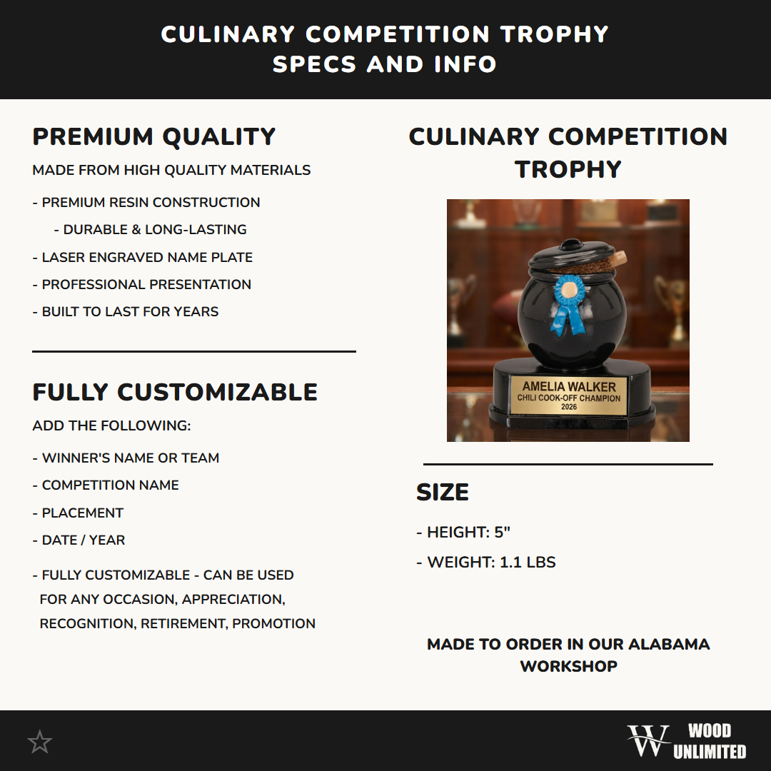 Personalized Culinary Trophy - Custom Laser Engraved Recognition Award