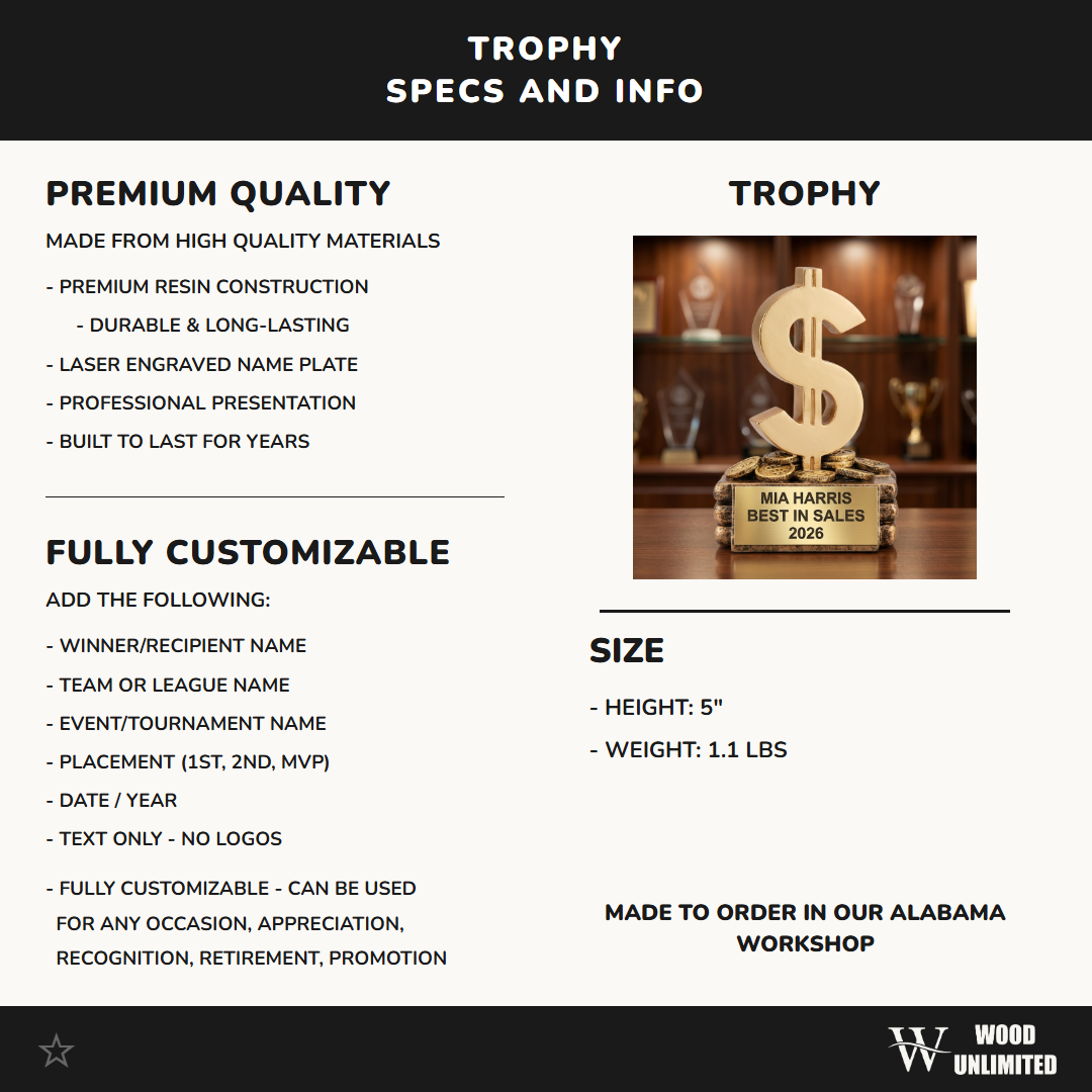 Personalized | Sales Award | Custom Engraved | Corporate Trophy | Employee Recognition | Top Producer | Business Achievement