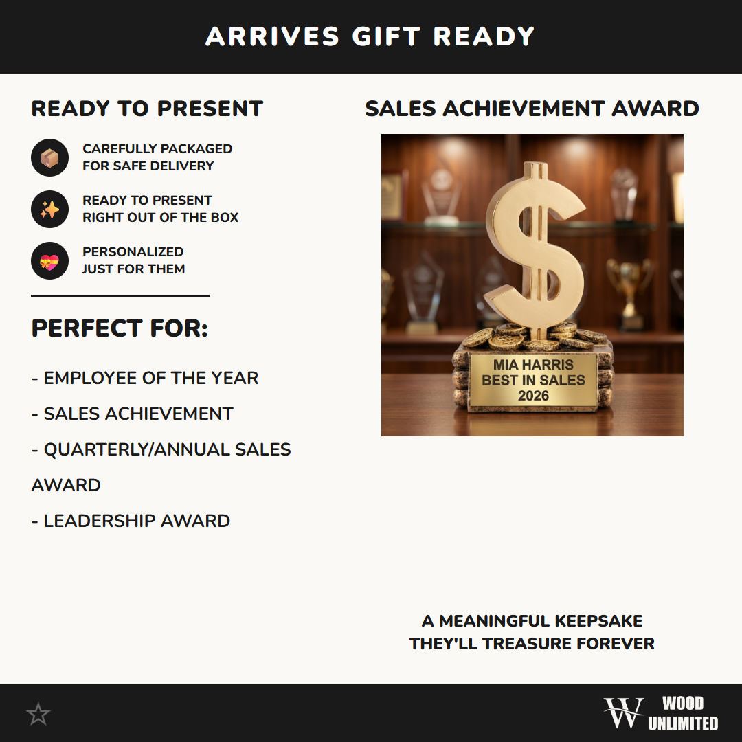 Personalized Sales Recognition Award - Custom Laser Engraved Gold Dollar Sign Resin Trophy