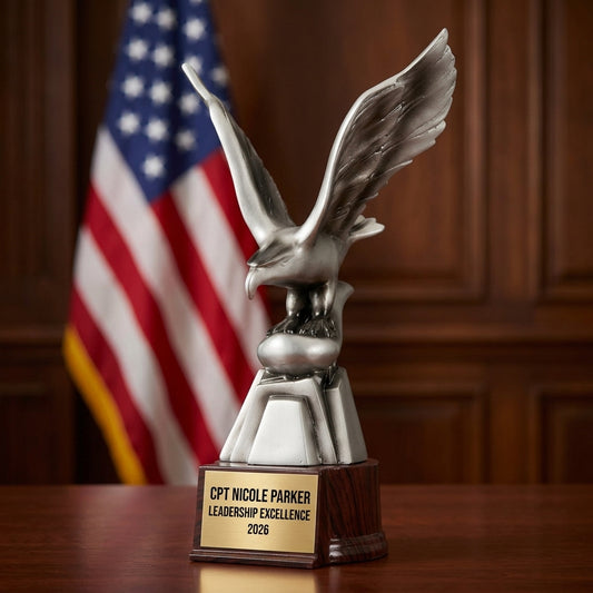 Military Trophy Award | Personalized | Custom Engraved | Retirement Gift | Service Award | Patriotic | Wood Unlimited - View 1