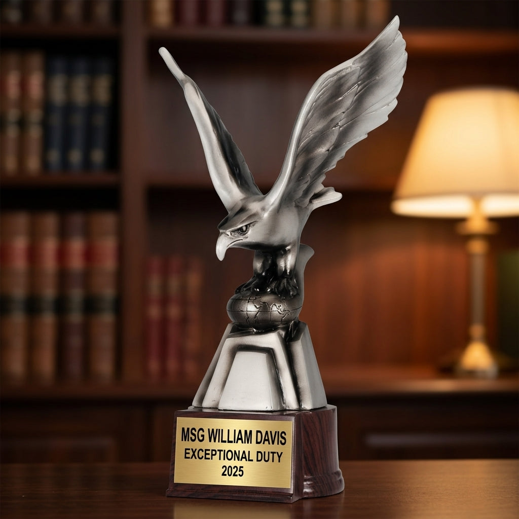 Military Trophy Award | Personalized | Custom Engraved | Retirement Gift | Service Award | Patriotic | Wood Unlimited - View 3