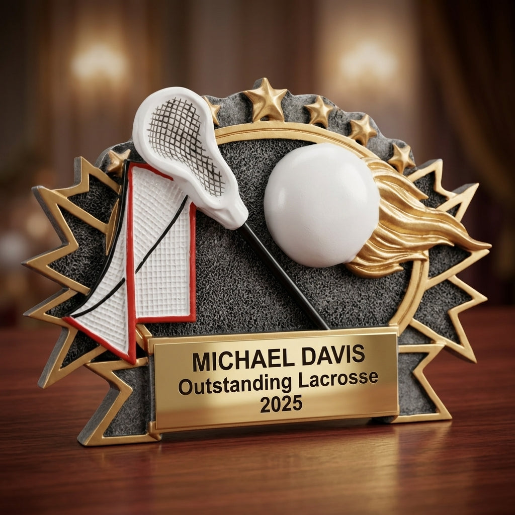 Lacrosse Trophy Award | Personalized | Custom Engraved | Lacrosse MVP | Gold Name Plate | Wood Unlimited - View 2