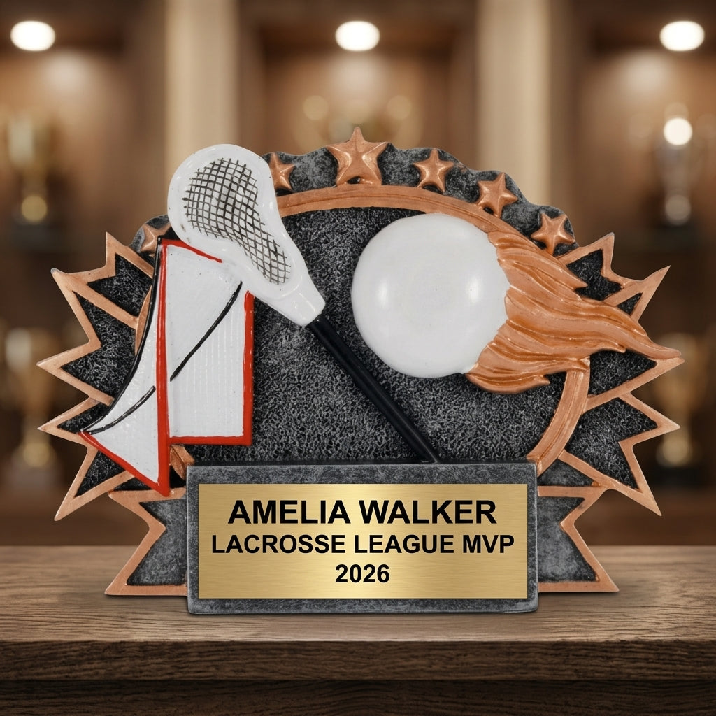 Lacrosse Trophy Award | Personalized | Custom Engraved | Lacrosse MVP | Gold Name Plate | Wood Unlimited - View 4