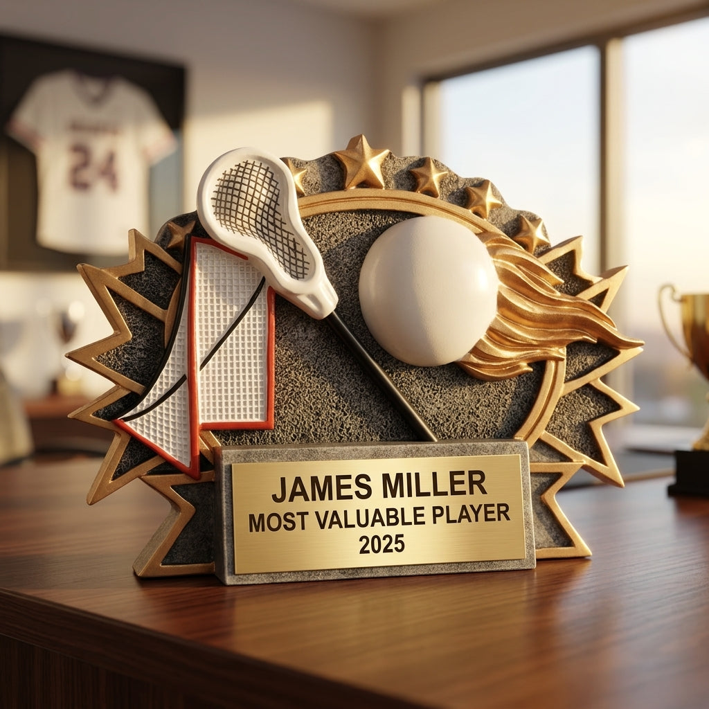 Lacrosse Trophy Award | Personalized | Custom Engraved | Lacrosse MVP | Gold Name Plate | Wood Unlimited - View 5
