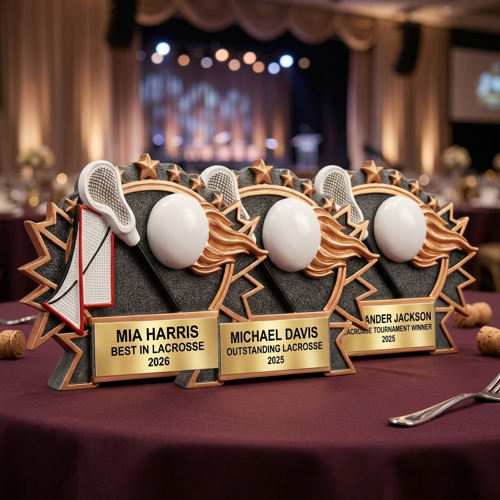 Lacrosse Trophy Award | Personalized | Custom Engraved | Lacrosse MVP | Gold Name Plate | Wood Unlimited - View 6