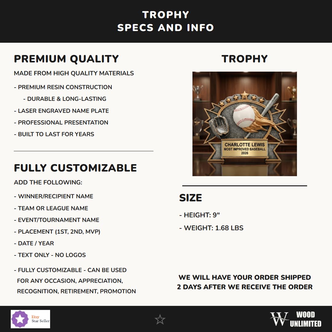 Personalized | Baseball Award | Custom Engraved | Baseball Trophy | Custom Award | Engraved Plaque | MVP Award | Coach Gift