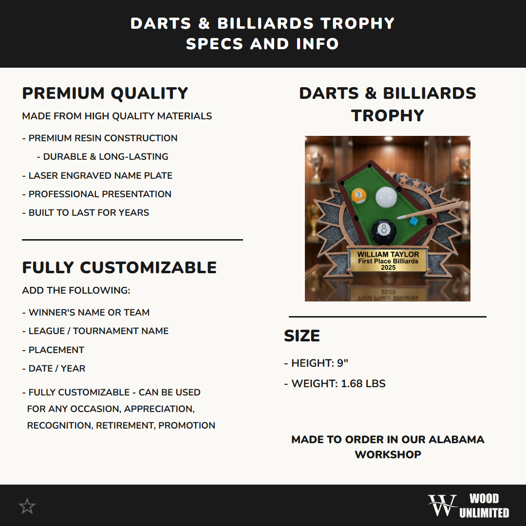 Personalized | Billiards Award | Custom Engraved | Billiards Trophy | Pool Award | League Winner | Tournament Prize | Player Gift