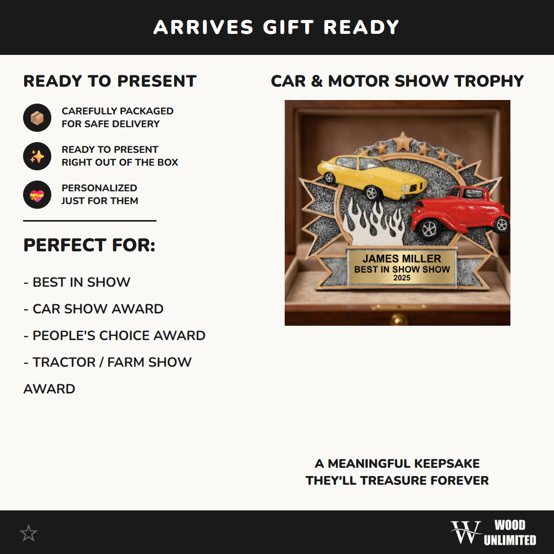 Personalized Car Motor Show Trophy - Custom Laser Engraved Recognition Award