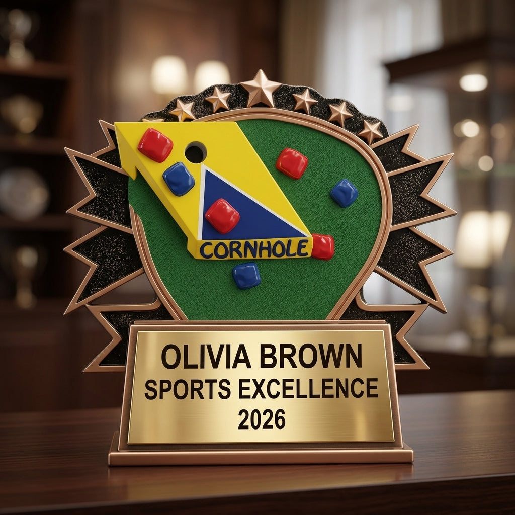 Personalized | Cornhole Award | Custom Engraved | Cornhole Trophy | Personalized Award | Engraved Plaque | Tournament Prize - View 4