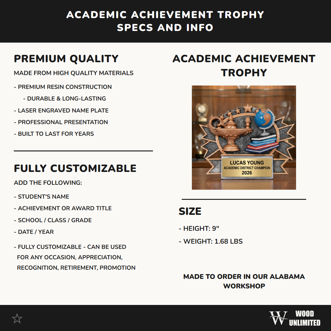 Personalized | Academic Award | Custom Engraved | Scholar | Student | Graduation | Knowledge | Trophy | Award | Engraved | School