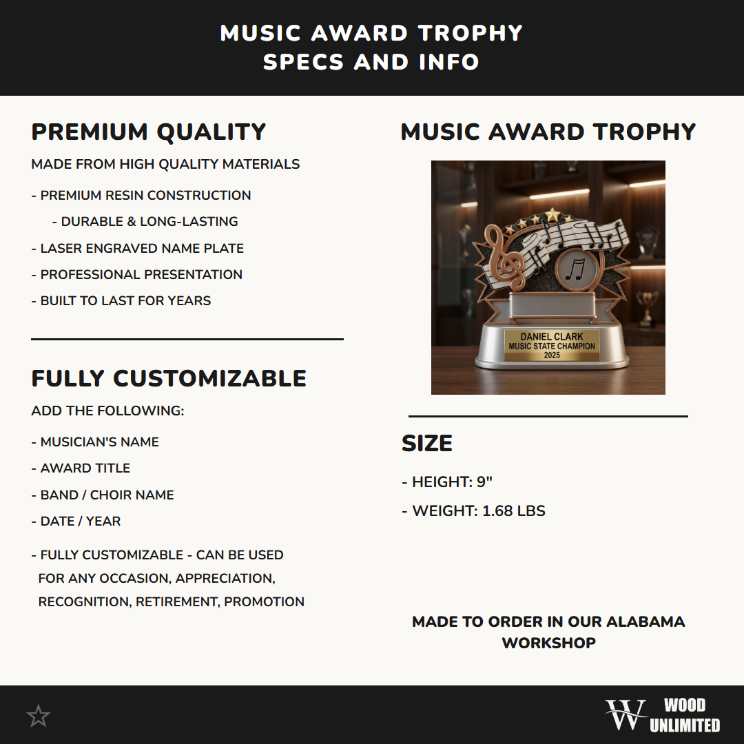 Personalized | Music Award | Custom Engraved | Music Trophy | Engraved Award | Personalized Music | Student Recognition | Teacher Gift