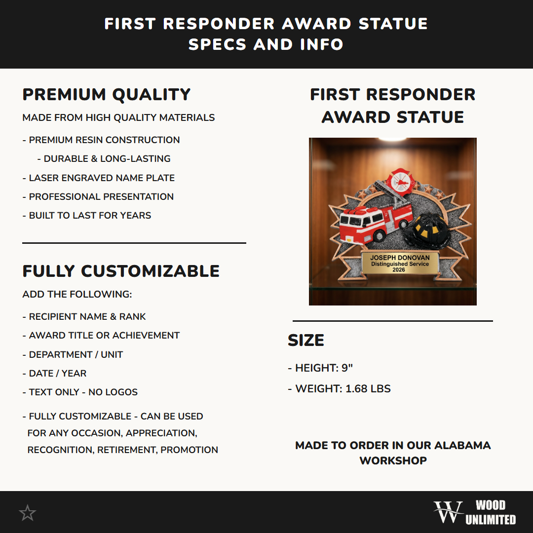 Personalized First Responder Recognition Trophy - Custom Laser Engraved Award