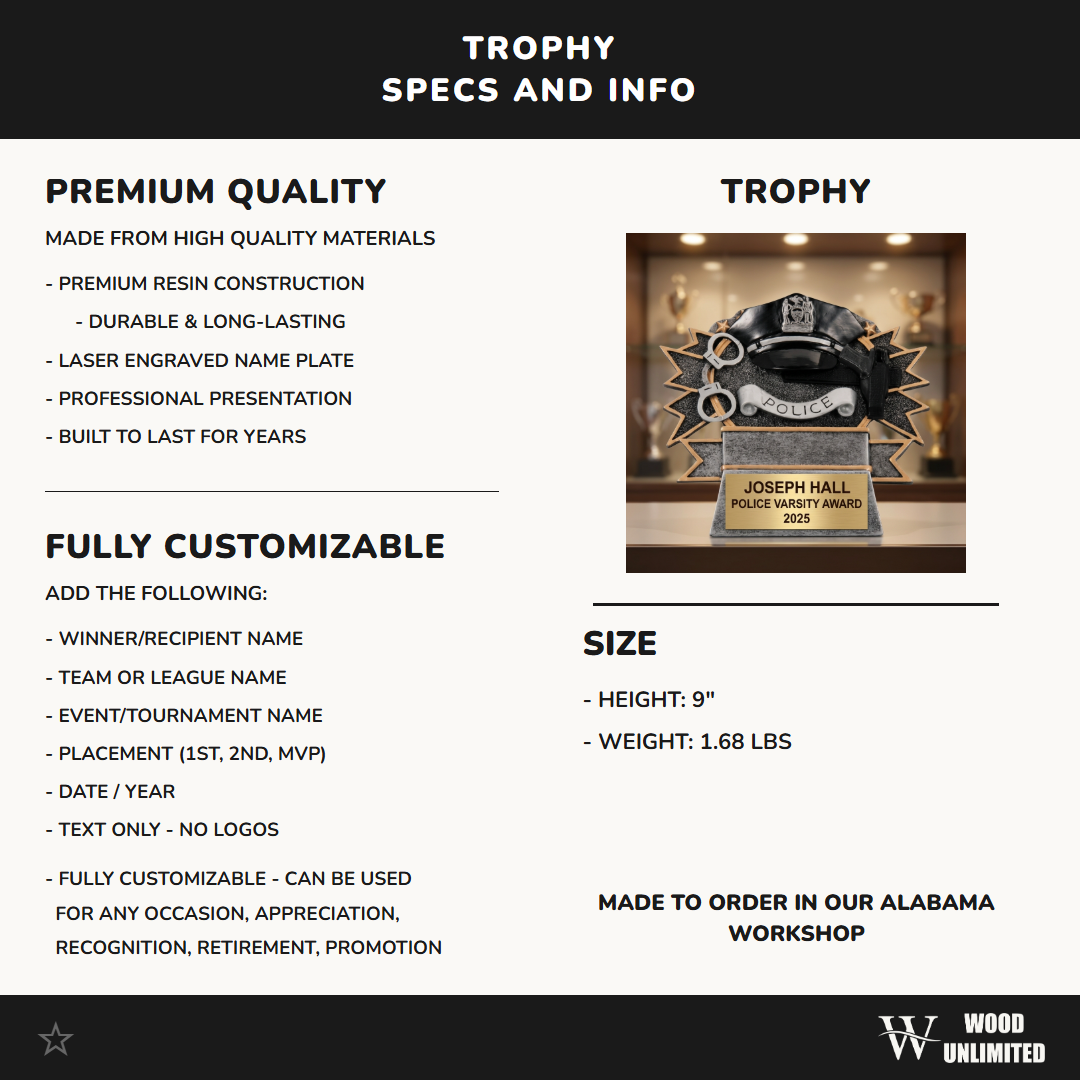 Personalized | Police Award | Custom Engraved | Police Officer | Law Enforcement | Retirement Gift | Officer Award | Graduation Trophy