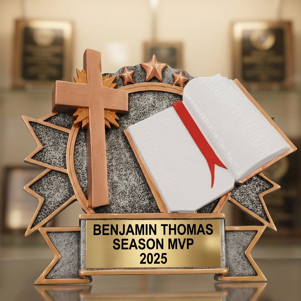Personalized | Religious Award | Custom Engraved | Christian | Faith | Cross | Bible | Award | Trophy | Engraved | Church | Volunteer - View 1