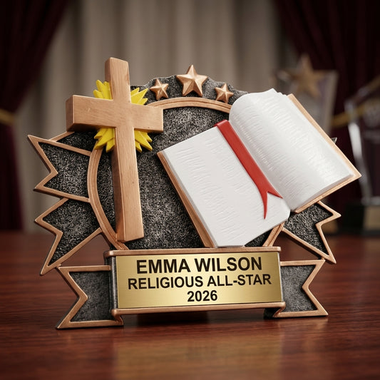 Personalized | Religious Award | Custom Engraved | Christian | Faith | Cross | Bible | Award | Trophy | Engraved | Church | Volunteer - View 2