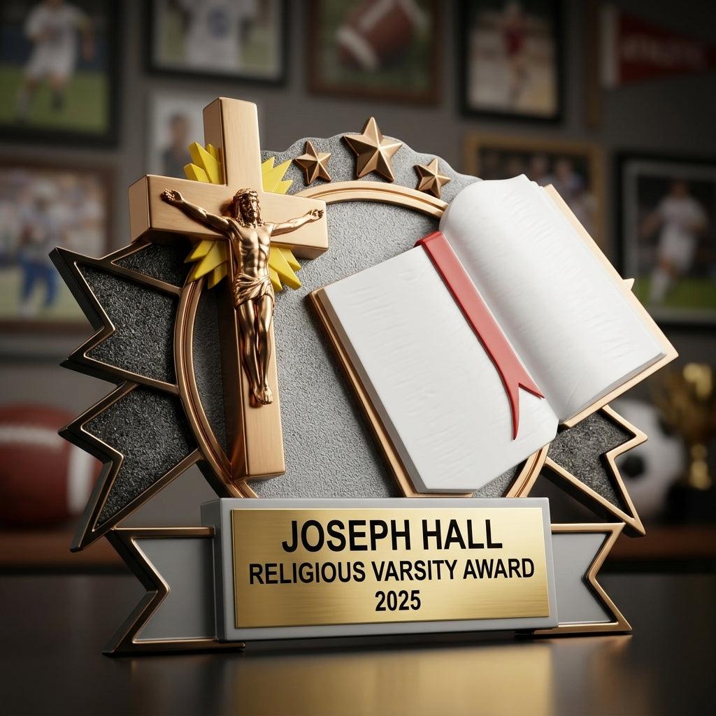 Personalized | Religious Award | Custom Engraved | Christian | Faith | Cross | Bible | Award | Trophy | Engraved | Church | Volunteer - View 3