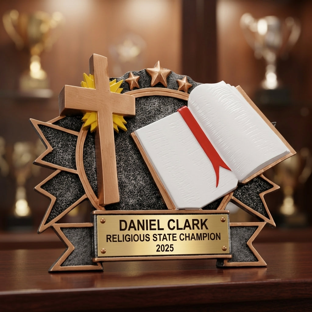 Personalized | Religious Award | Custom Engraved | Christian | Faith | Cross | Bible | Award | Trophy | Engraved | Church | Volunteer - View 4