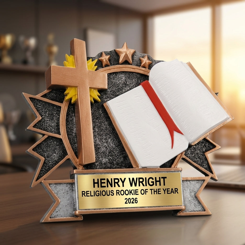 Personalized | Religious Award | Custom Engraved | Christian | Faith | Cross | Bible | Award | Trophy | Engraved | Church | Volunteer - View 5