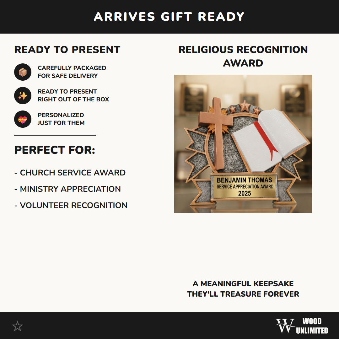 Personalized | Religious Award | Custom Engraved | Christian | Faith | Cross | Bible | Award | Trophy | Engraved | Church | Volunteer