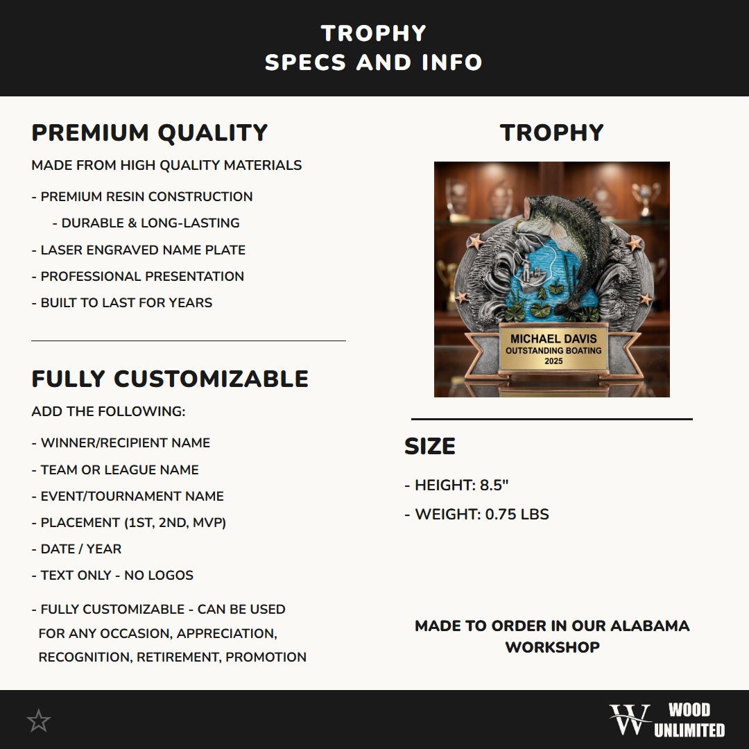 Personalized | Fishing Award | Custom Engraved | Fishing Trophy | Bass Award | Personalized Engraved | Angler Gift | Tournament Prize