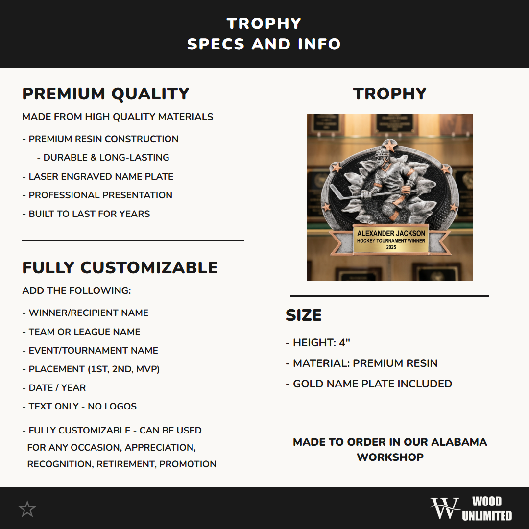 Hockey Trophy Award | Personalized Hockey Gift | Custom Engraved | Hockey Award | Hockey Trophy | Personalized Trophy