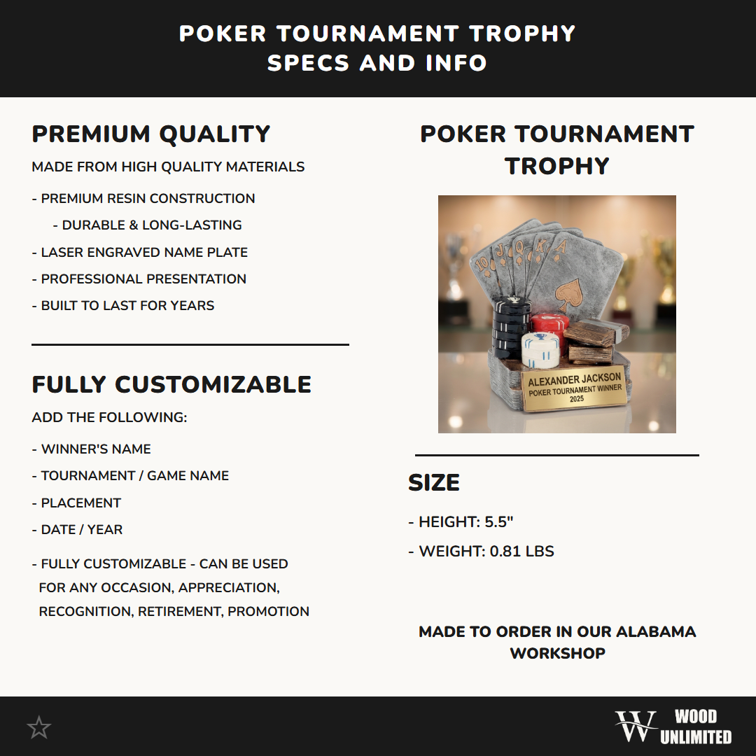 Personalized Poker Cards Achievement Trophy - Custom Laser Engraved Resin Award - Recognition Gift for Poker Players