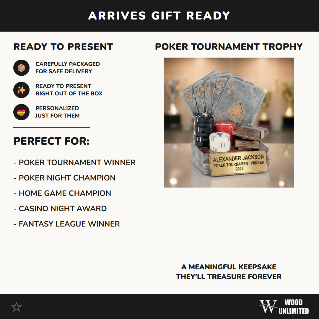 Personalized Poker Cards Achievement Trophy - Custom Laser Engraved Resin Award - Recognition Gift for Poker Players