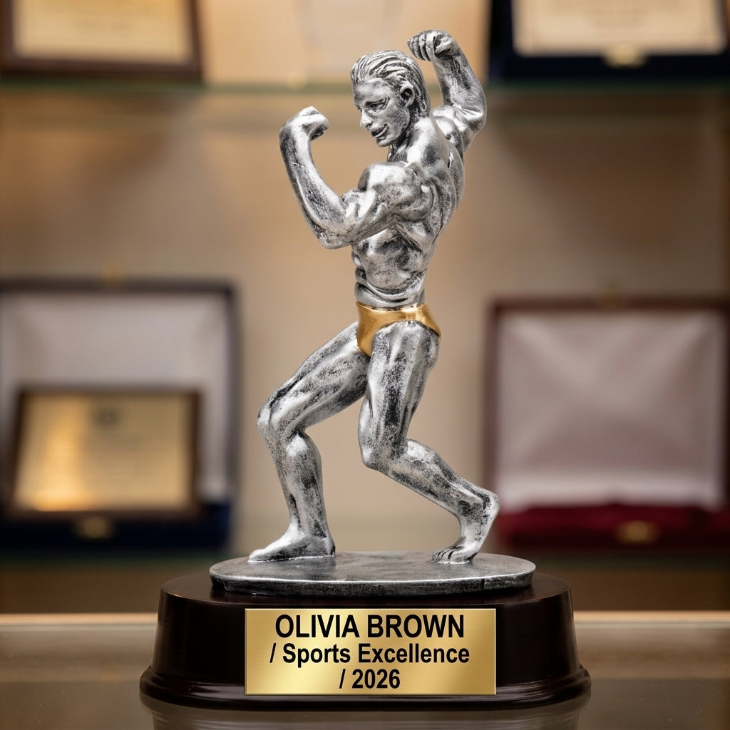 Bodybuilding Sports Trophy | Personalized Award | Custom Engraved | Male Bodybuilder | Weightlifting Gift | Competition Trophy - View 1