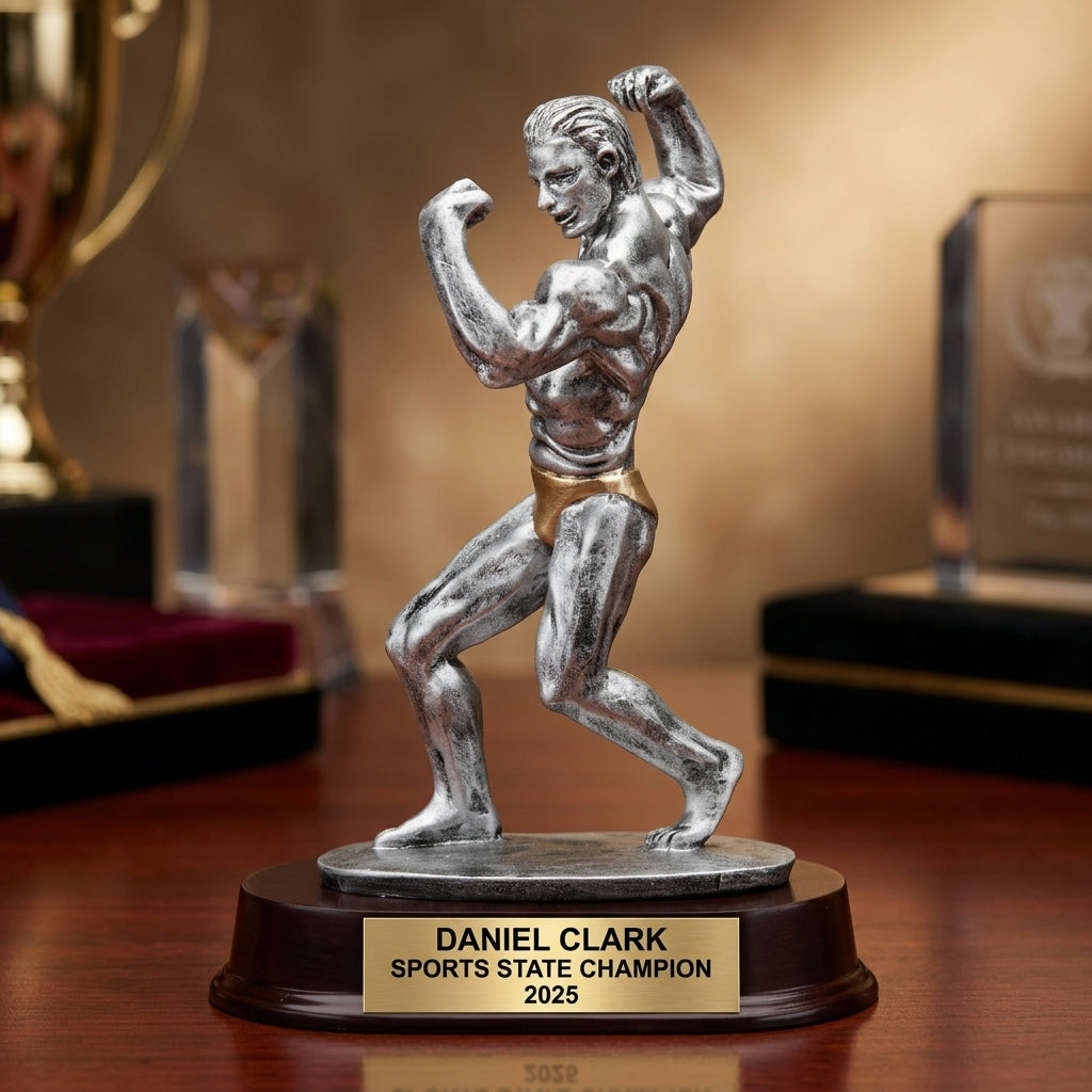 Bodybuilding Sports Trophy | Personalized Award | Custom Engraved | Male Bodybuilder | Weightlifting Gift | Competition Trophy - View 2