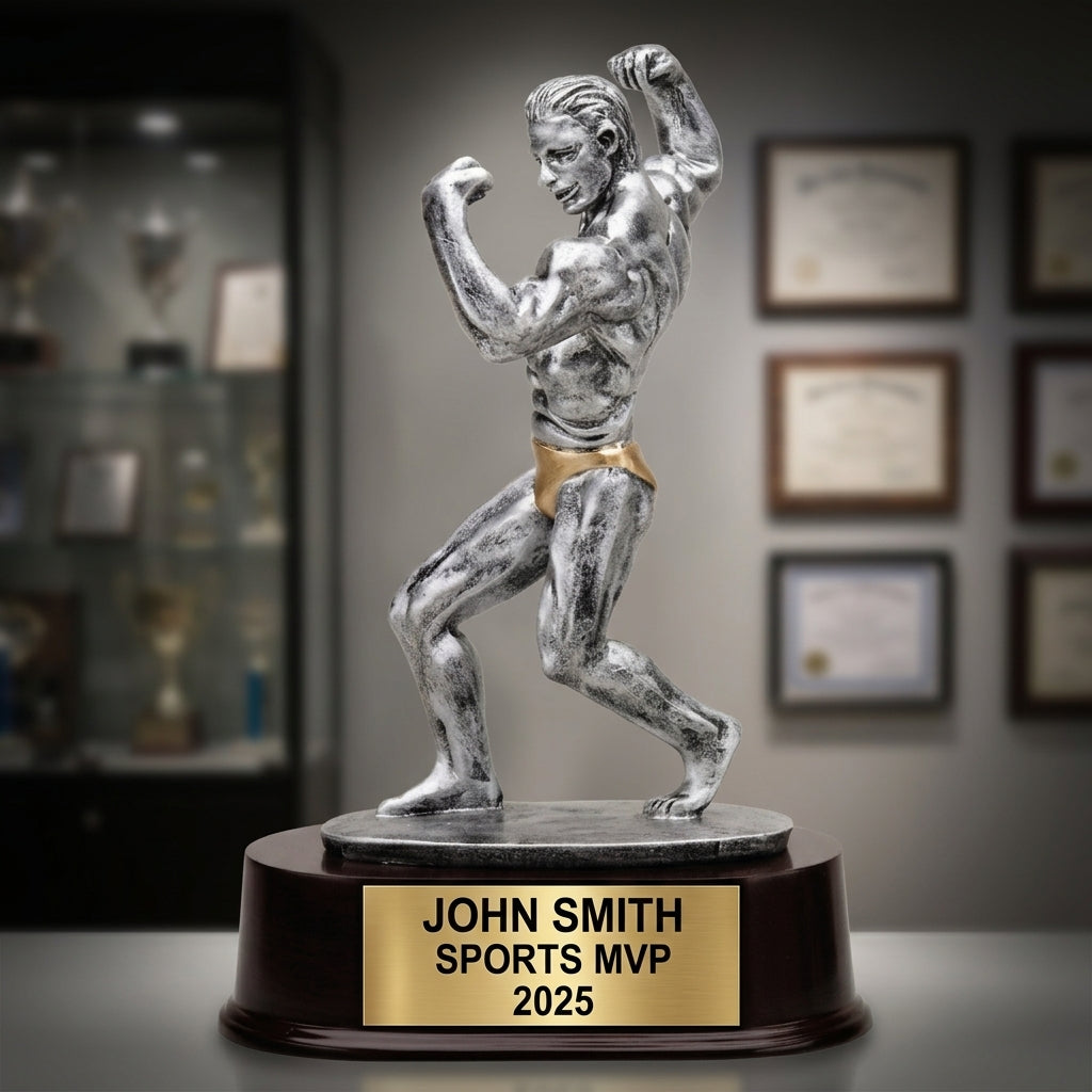 Bodybuilding Sports Trophy | Personalized Award | Custom Engraved | Male Bodybuilder | Weightlifting Gift | Competition Trophy - View 3