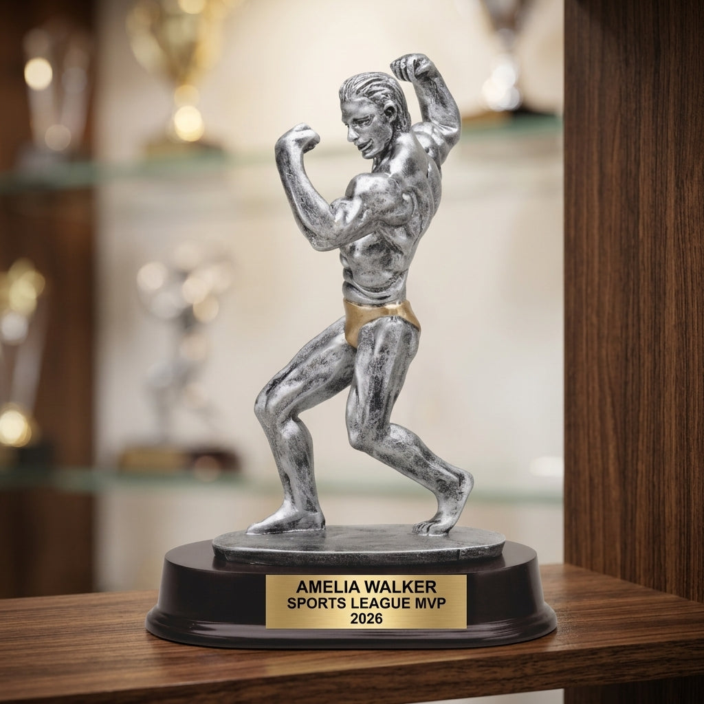 Bodybuilding Sports Trophy | Personalized Award | Custom Engraved | Male Bodybuilder | Weightlifting Gift | Competition Trophy - View 4