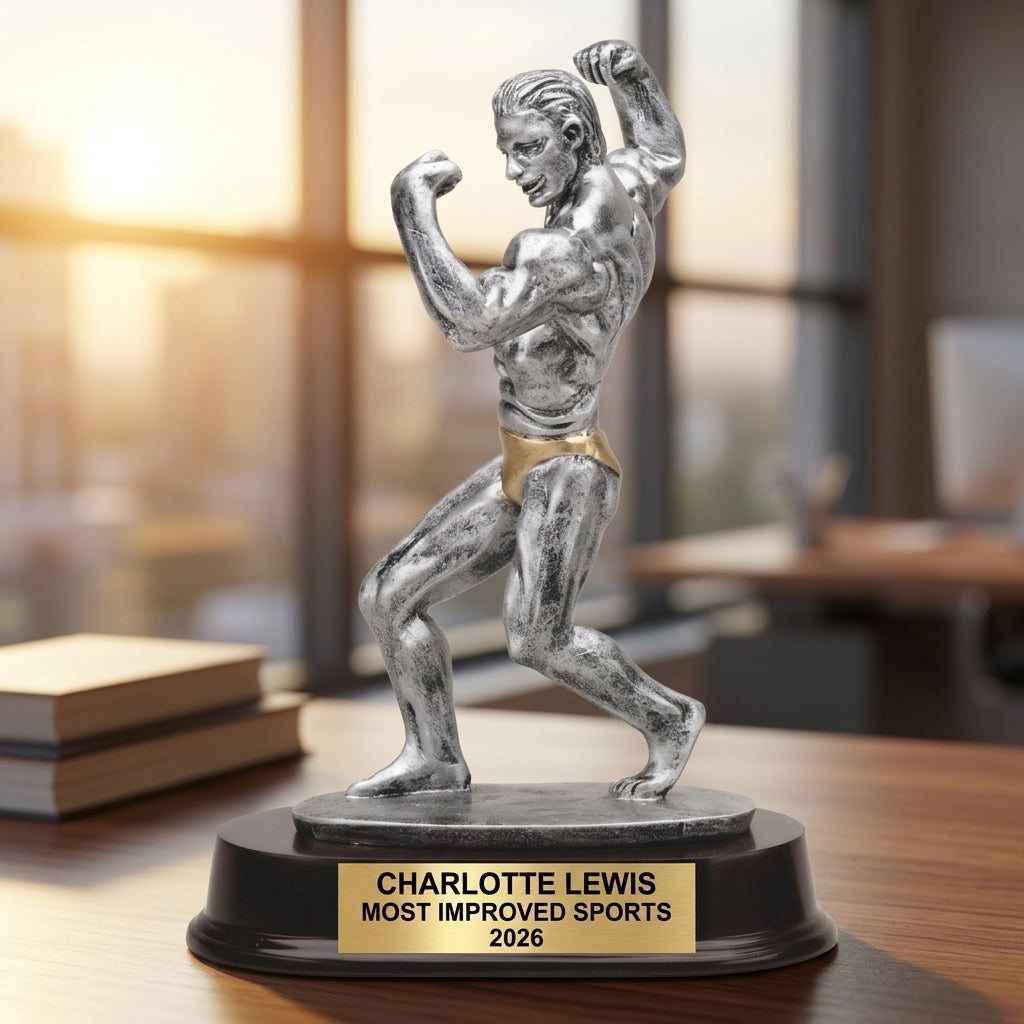 Bodybuilding Sports Trophy | Personalized Award | Custom Engraved | Male Bodybuilder | Weightlifting Gift | Competition Trophy - View 5