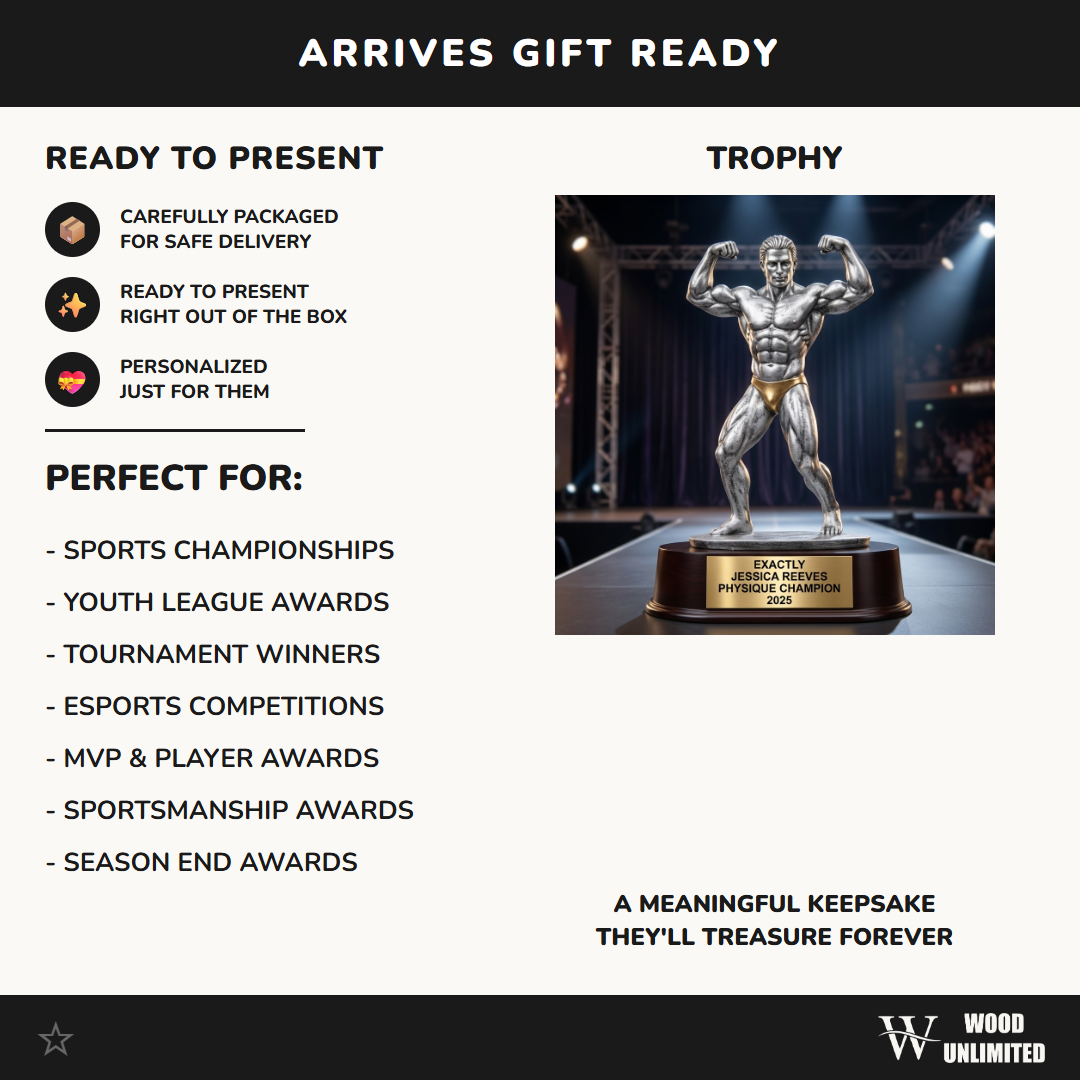 Bodybuilding Sports Trophy | Personalized Award | Custom Engraved | Male Bodybuilder | Weightlifting Gift | Competition Trophy