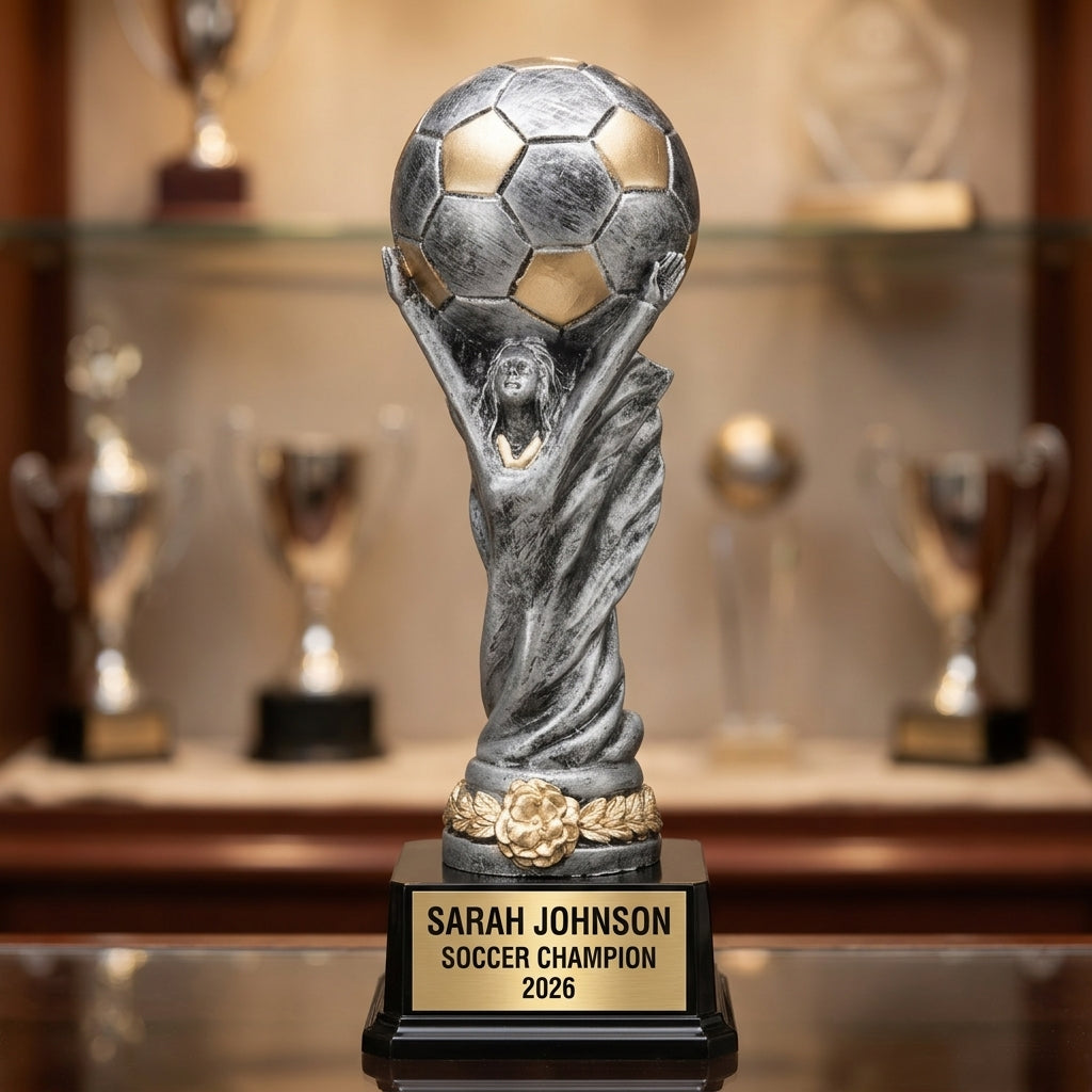 Soccer Award Trophy | Personalized | Custom Engraved | World Cup Style | Soccer Gift | MVP Award | Tournament Champion - View 1