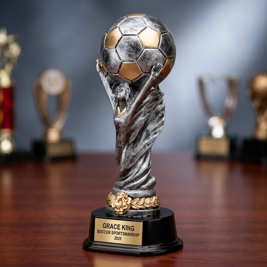Soccer Award Trophy | Personalized | Custom Engraved | World Cup Style | Soccer Gift | MVP Award | Tournament Champion - View 2