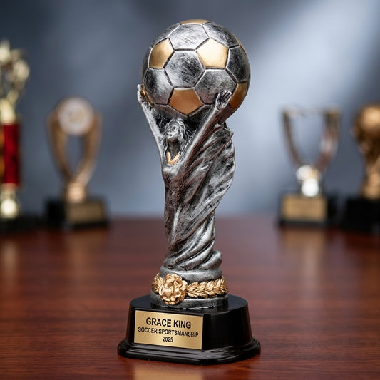 Soccer Award Trophy | Personalized | Custom Engraved | World Cup Style | Soccer Gift | MVP Award | Tournament Champion - View 2
