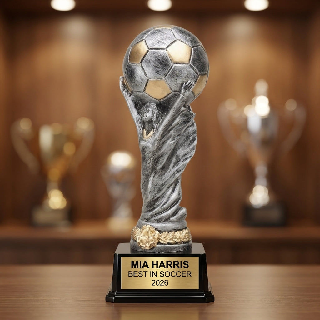 Soccer Award Trophy | Personalized | Custom Engraved | World Cup Style | Soccer Gift | MVP Award | Tournament Champion - View 4