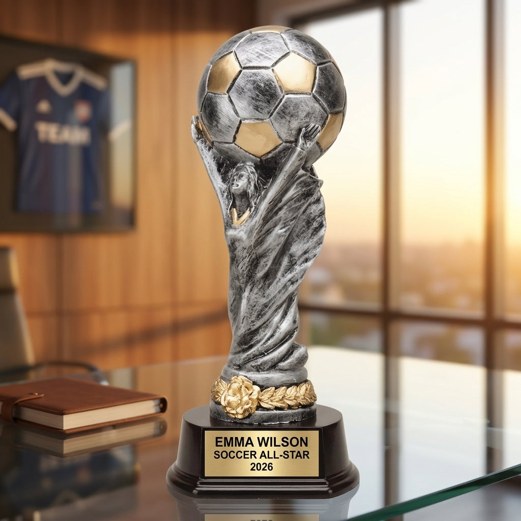Soccer Award Trophy | Personalized | Custom Engraved | World Cup Style | Soccer Gift | MVP Award | Tournament Champion - View 5