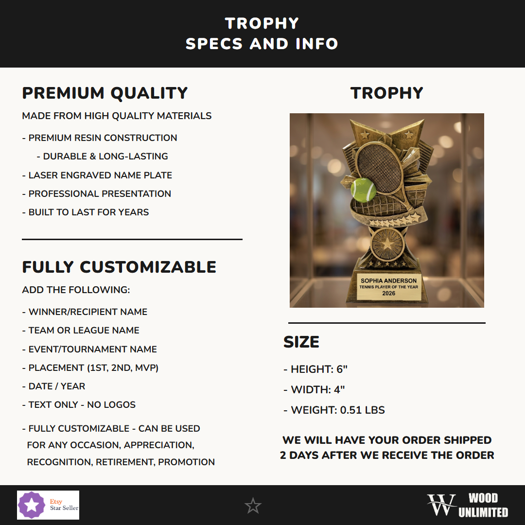Tennis Resin Figure Trophy 6"