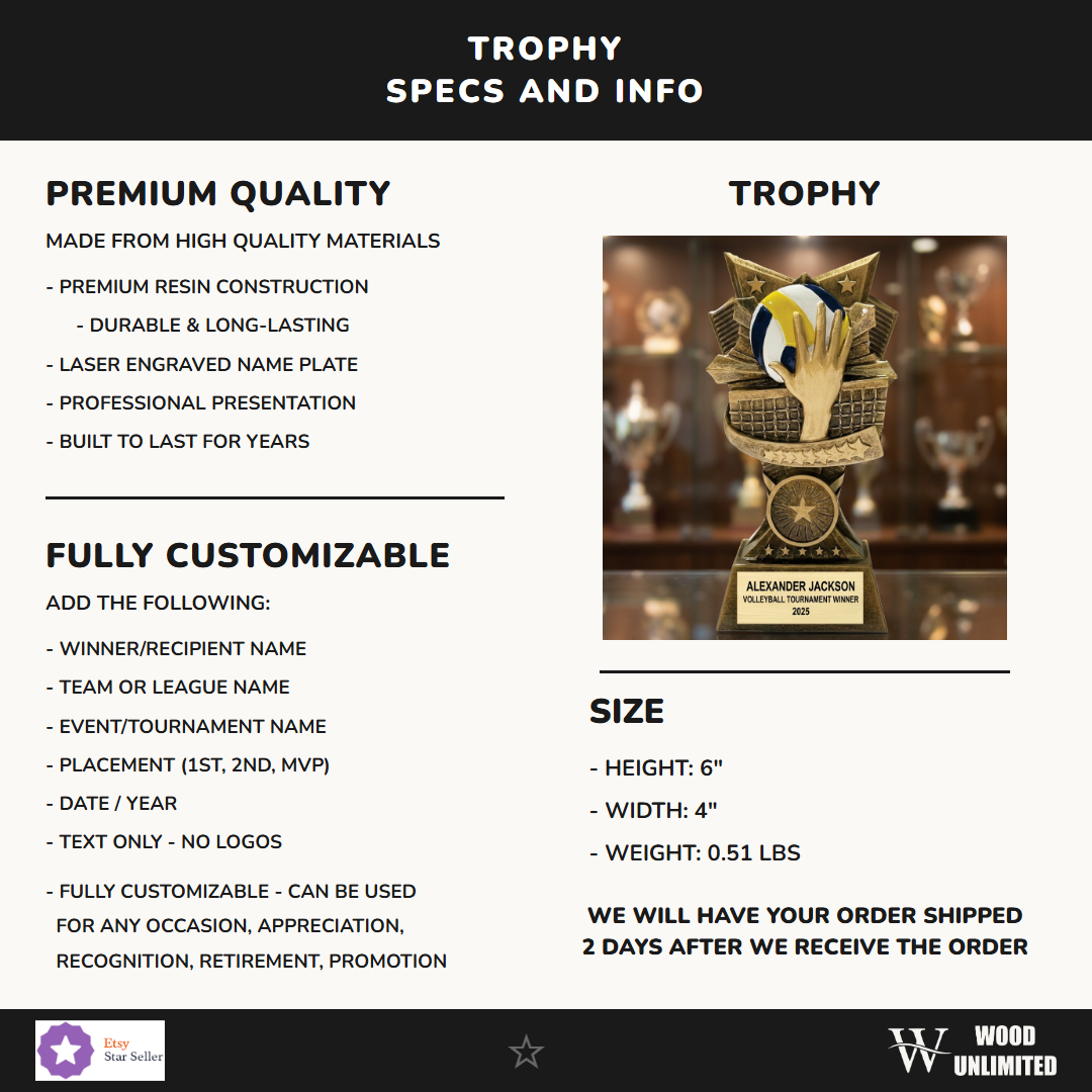 Volleyball Resin Figure Trophy 6"