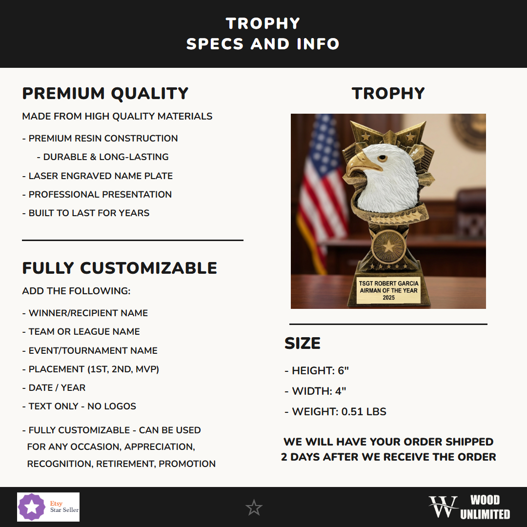 Eagle Trophy Award Personalized | Custom Engraved Military Patriotic Recognition Gift
