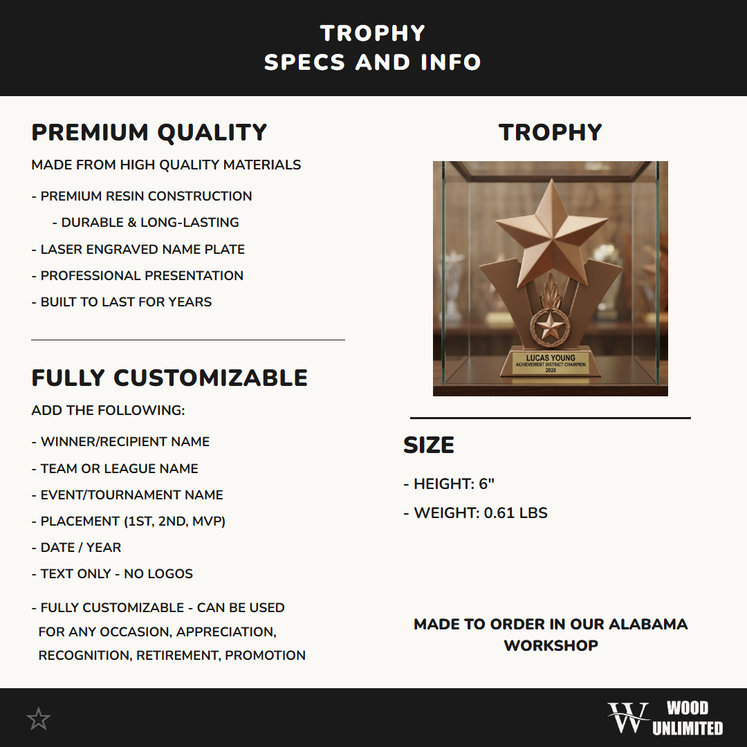 Personalized | Achievement Award | Custom Engraved | Engraved | Star | Trophy | Award | MVP | Custom | Recognition | Corporate