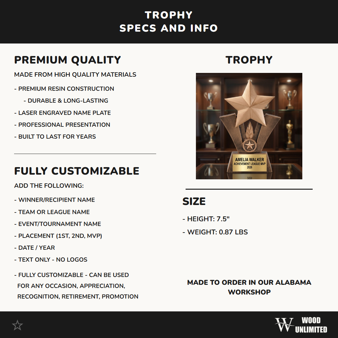 Personalized | Achievement Award | Custom Engraved | Star Trophy | Custom Award | Engraved Trophy | Personalized Gift