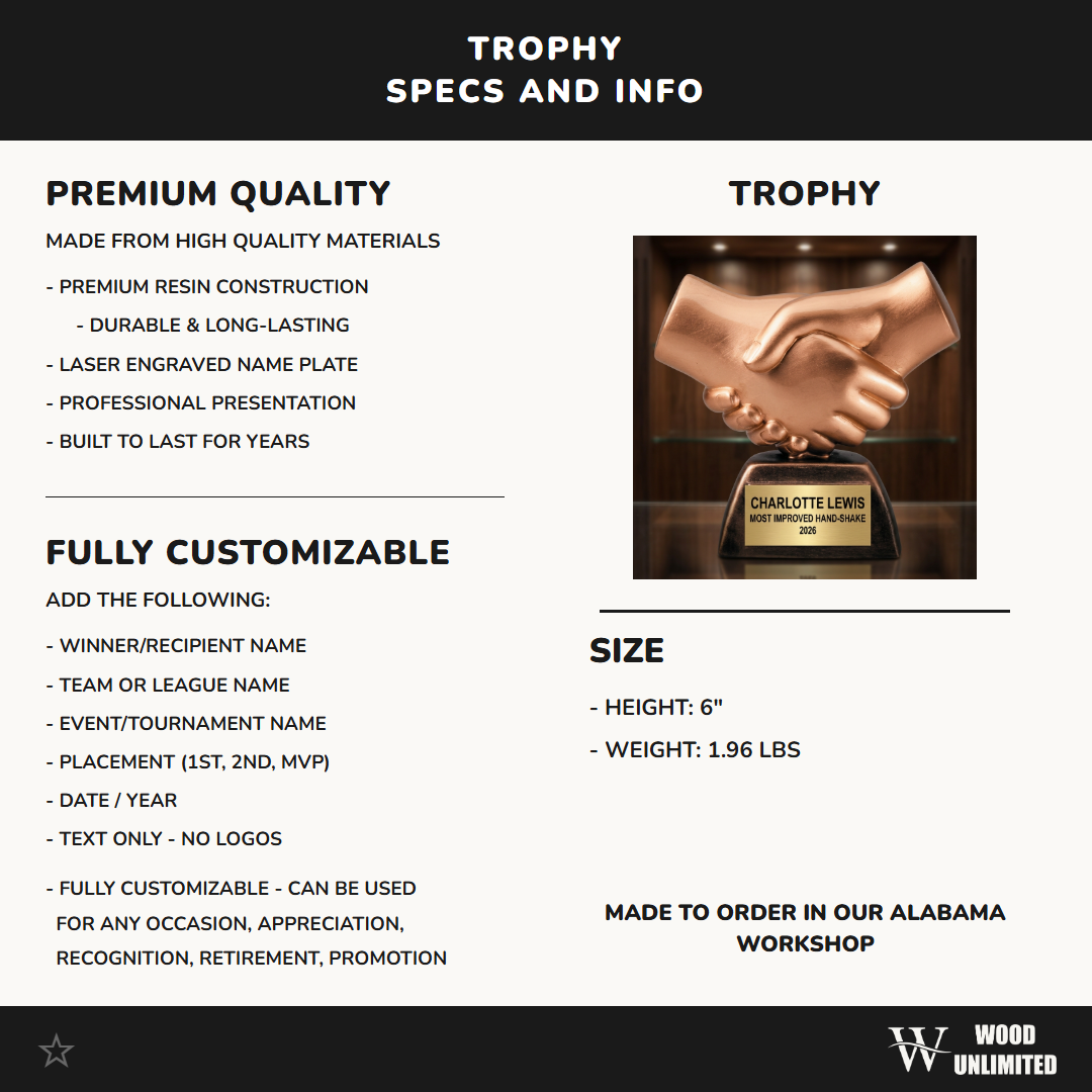 Personalized | Hand-Shake Award | Custom Engraved | Handshake Trophy | Partnership Award | Corporate Recognition | Employee Appreciation